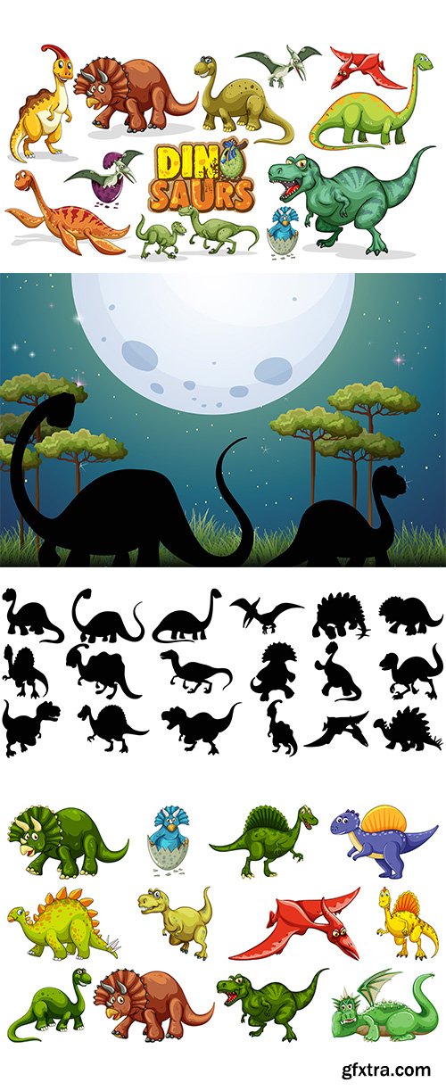 Set of different dinosaur cartoon character