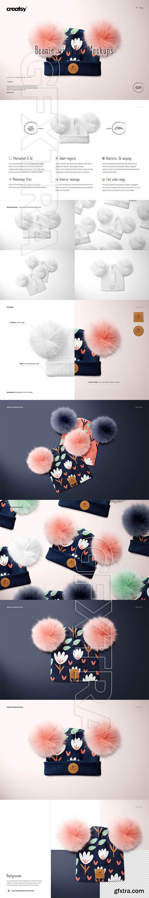 CreativeMarket - Beanie with Fur Pompons Mockup Set 5938906