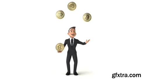 Videohive Fun 3D cartoon businessman juggling with bitcoins 30450183