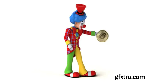 Videohive Fun 3D cartoon clown dancing with a bitcoin 30450185