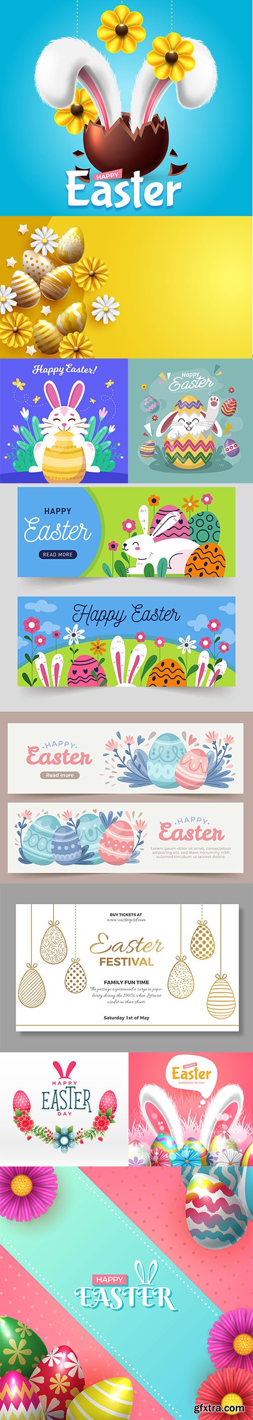 Hand-drawn cute easter illustrations and banner