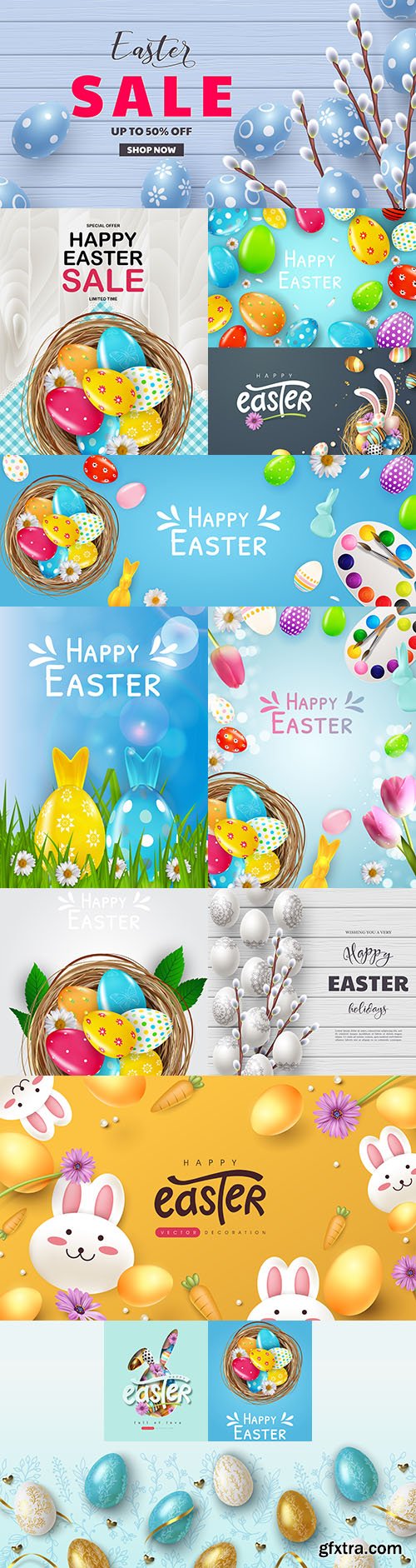 Happy Easter background and design banner with colorful eggs 4