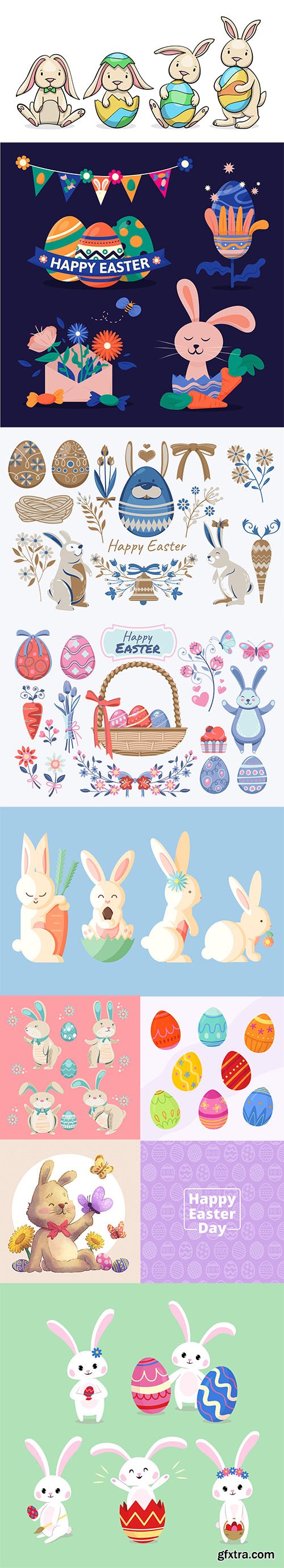Easter bunny and other easter elements vector collection