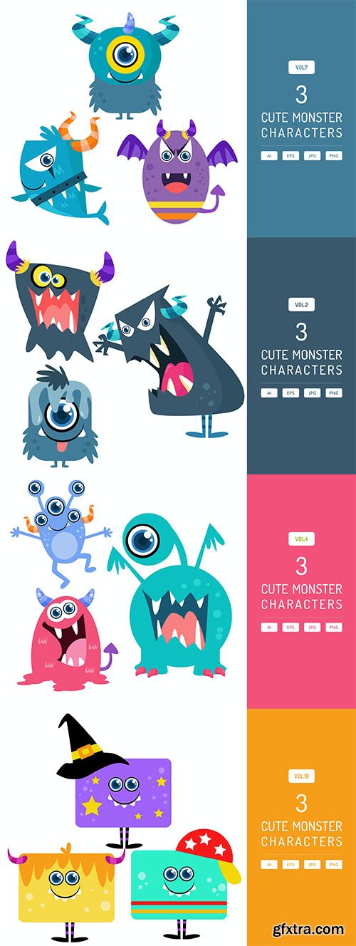 Cute monster characters set