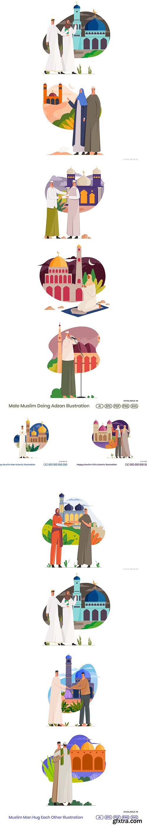 Muslim Man And Women Islamic Illustration