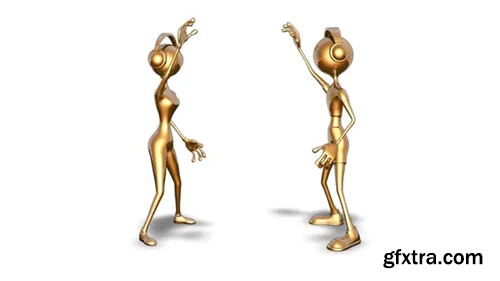 Videohive 3D Gold Man and Woman Dance Looped on White 31243758