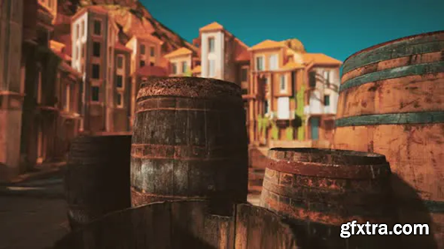 Videohive Old Wooden Wine Barrels in a Sea Town Port 31253042