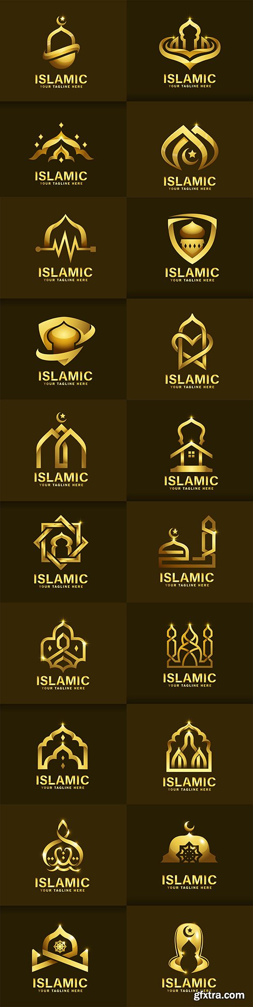 Luxurious Islamic logo template design golden mosque