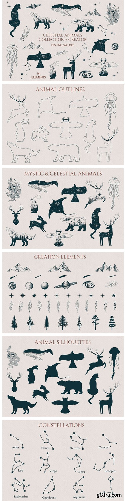 Hand Drawn Celestial Animals Collection 9519698