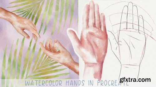 2 easy ways how to paint hands in watercolor style in Procreate - digital art + free brushes