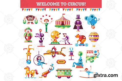 Welcome to circus - flat design style icons set