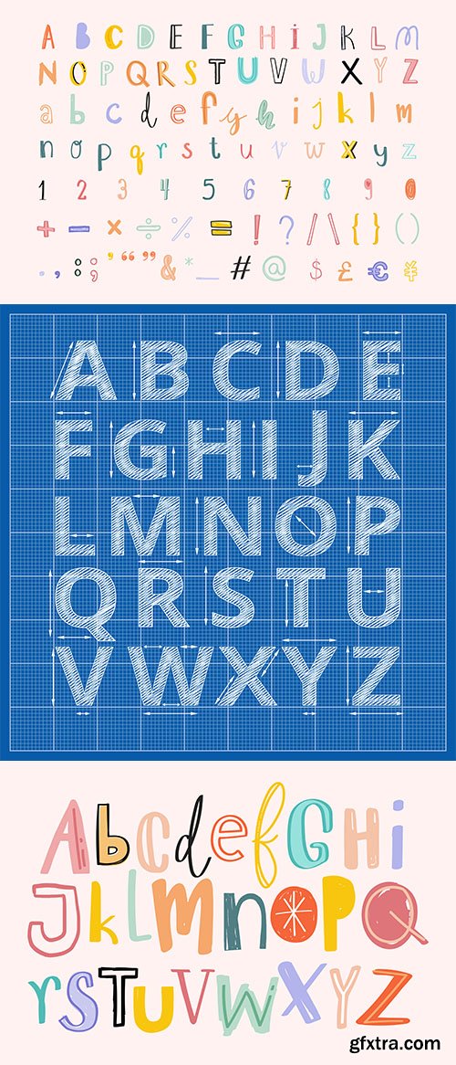 Alphabets hand-drawn doodle style set