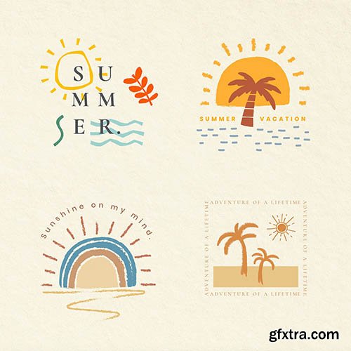 Summer vacation colorful badges vector t-shirt print design elements collection