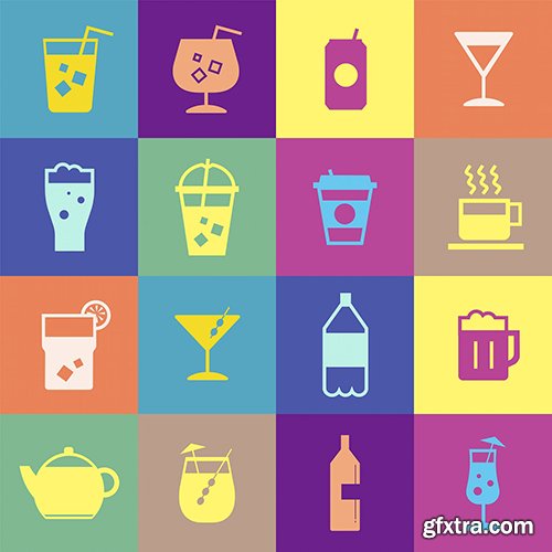 Refreshing drinks icons collection illustration