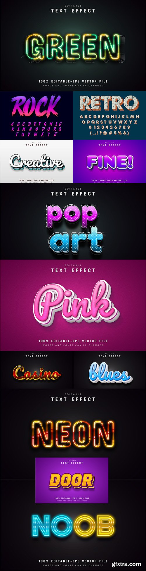 Editable font and 3d effect text design collection illustration 66