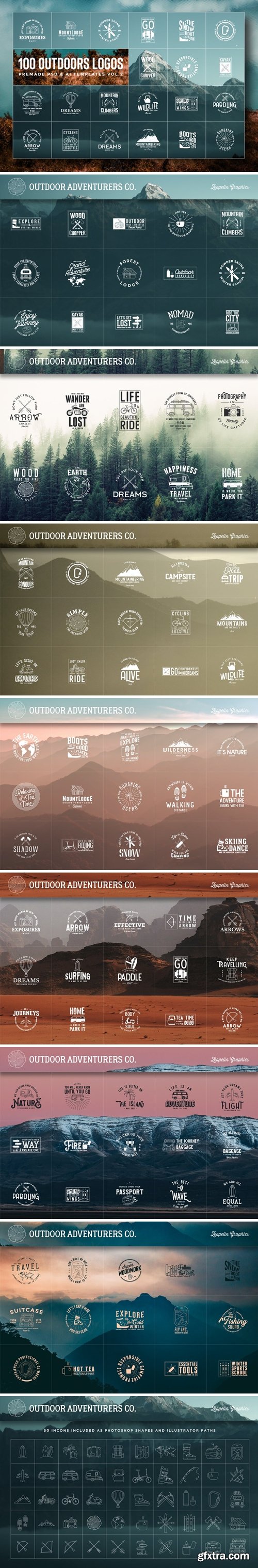 100 Outdoors Adventurers Logos & Illustrations