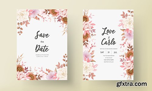 Romantic hand-drawn elegant floral wedding invitation card