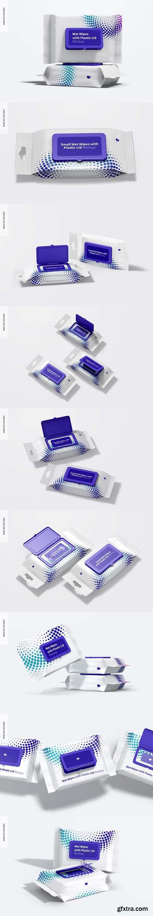 Wet wipes large packaging with plastic lid set mockup