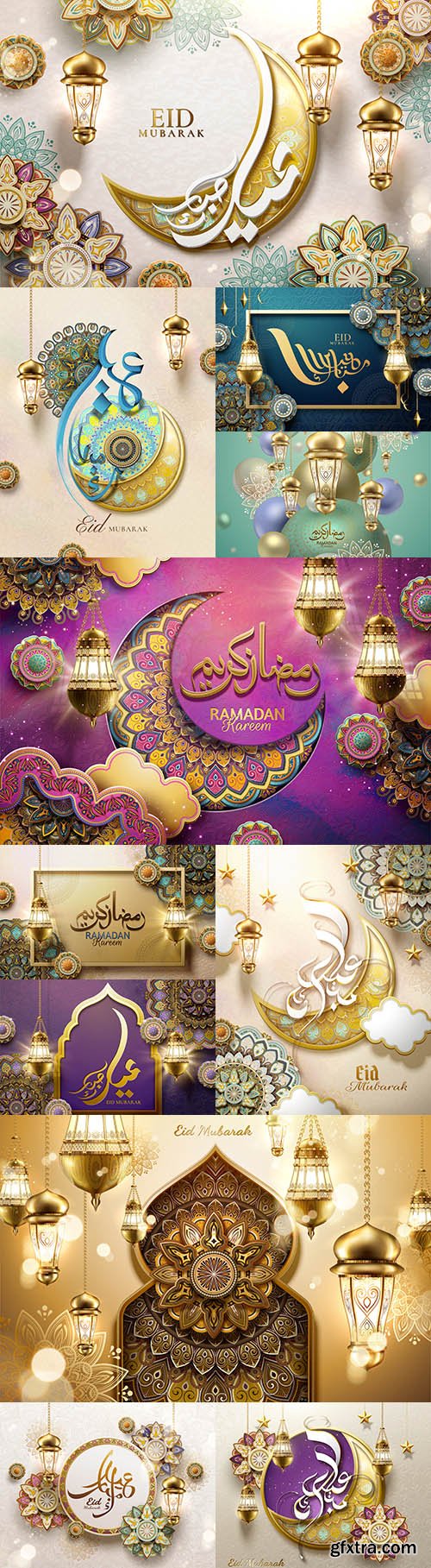 Ramadan Kareem banner with mosque and lantern background 2