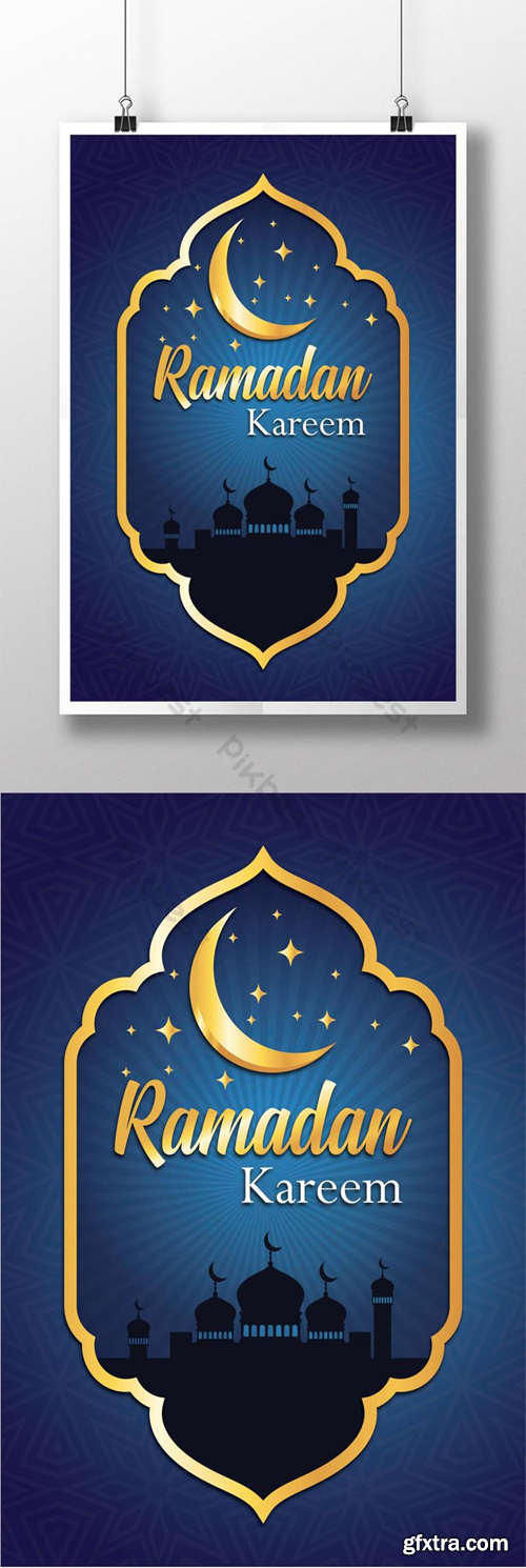 Blue Ramadan Kareem Poster Design Template  Template EPS