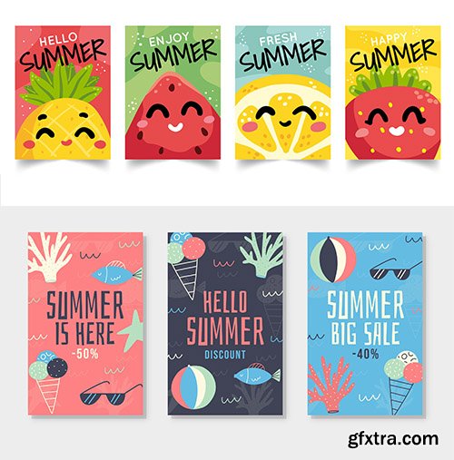 Hand-drawn summer cards collection