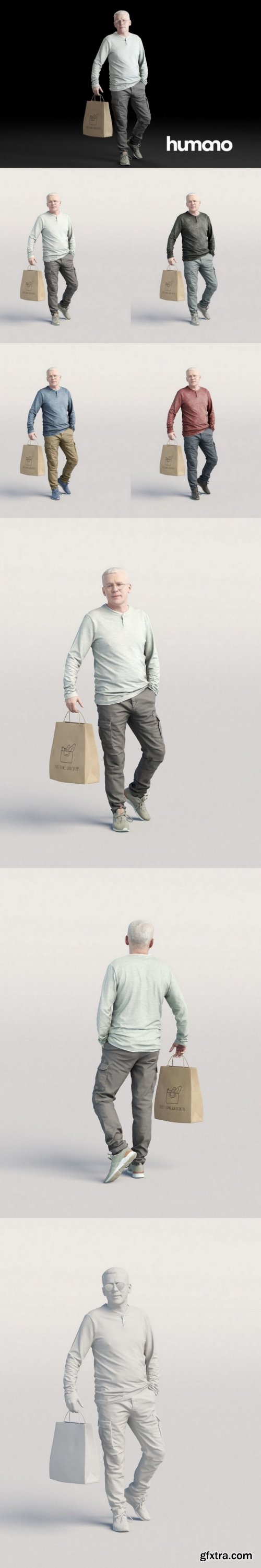 Humano Casual man walking with shopping bag 0217 3D model