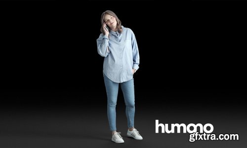 Humano Casual woman in blue shirt standing and calling 0212 3D model