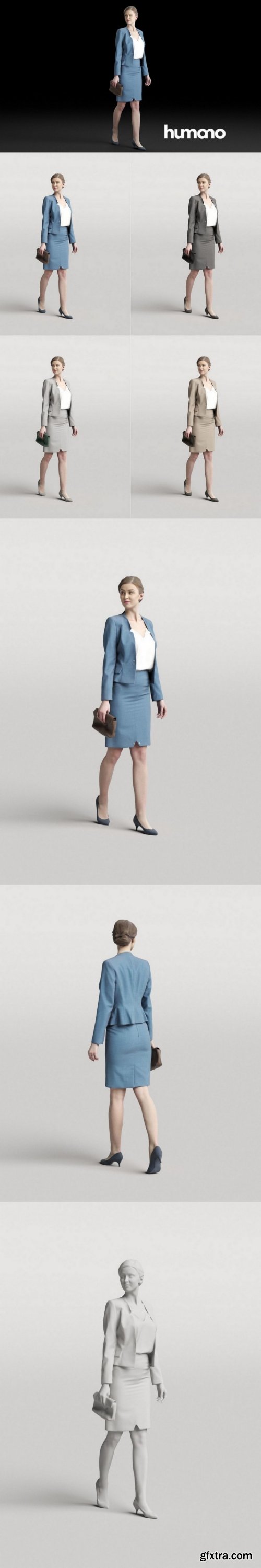 Humano Elegant woman in suit walking and talking 0301 3D model
