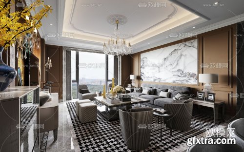 Postmodern light luxury living room 3d model
