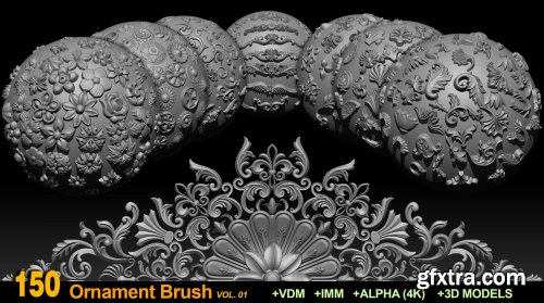 ArtStation - 150 Ornament Brushes and Alphas + 3D Models VOL 01