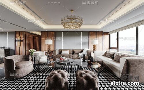 Modern light luxury living room dining room 3d model 917845