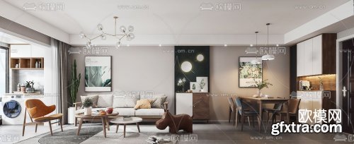 Nordic living room dining room 3d model 968470