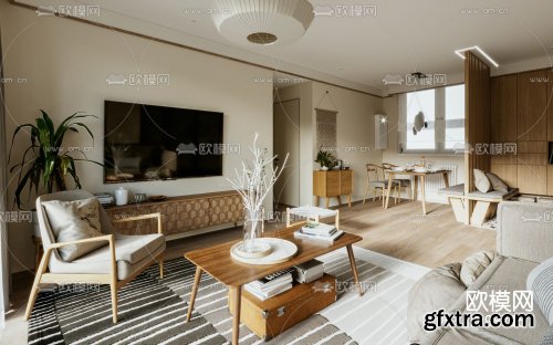 Japanese style living room dining room 3d model 987157