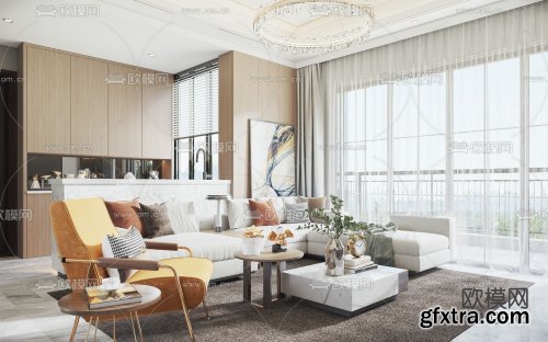 Modern light luxury living room 3d model 1038165