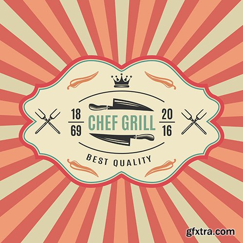 Big retro bbq label with chief grill best quality