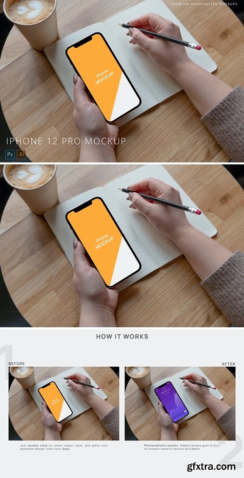 iPhone 12 Pro Mockup Business Wooden Background