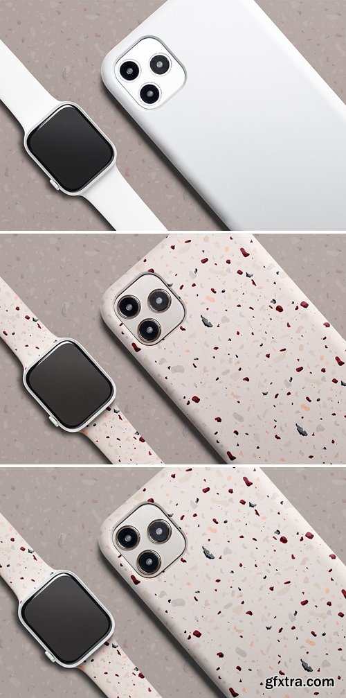 Terrazzo phone case and smartwatch band mockup