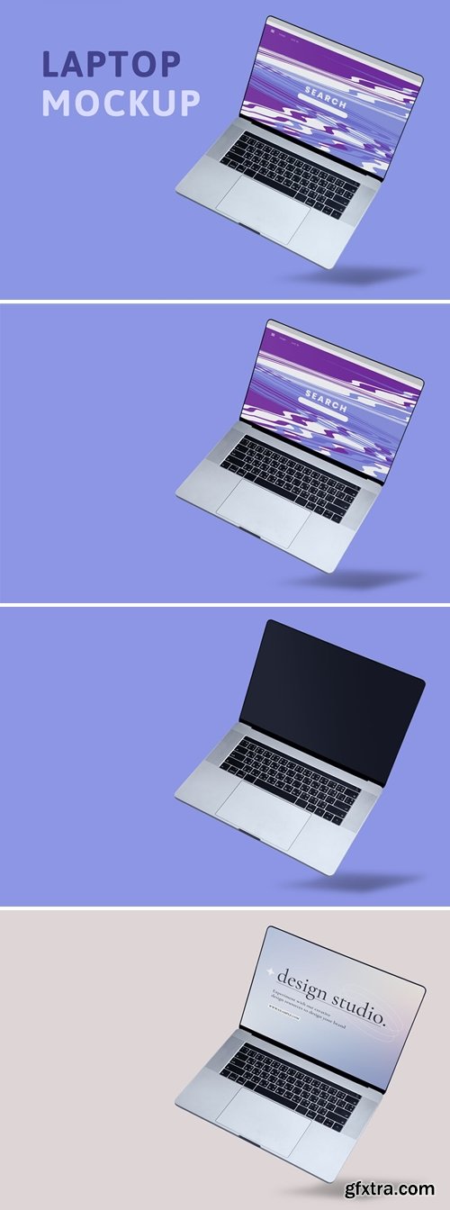 Laptop screen mockup with purple background