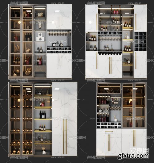 Modern light luxury wine cabinet combination 3d model