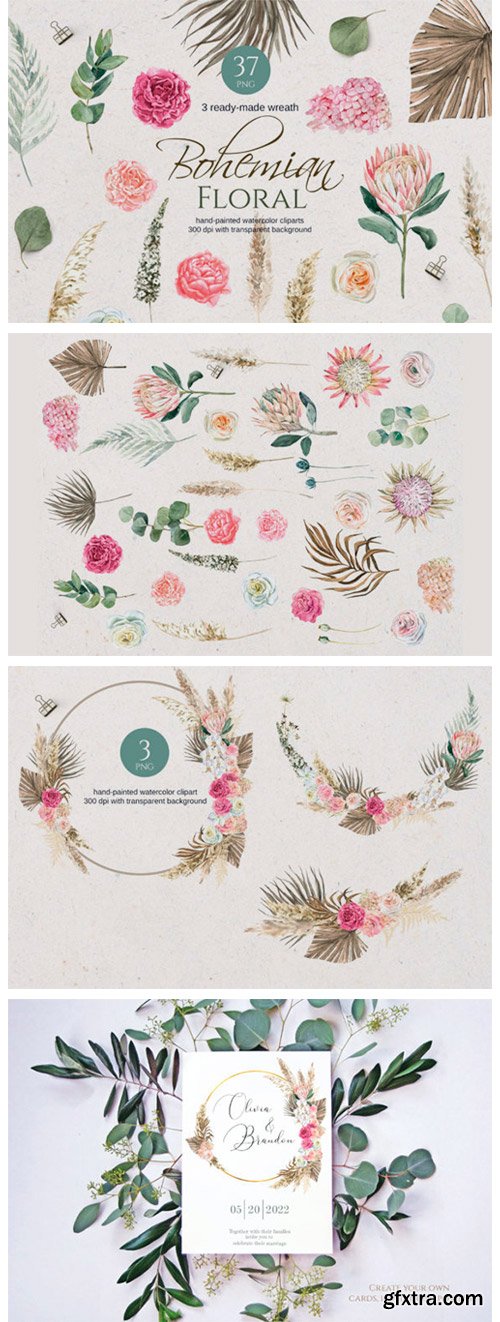 Boho Watercolor Floral Clipart 10926724