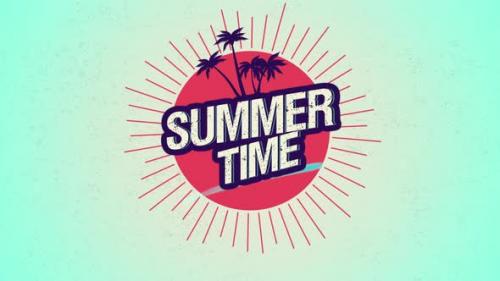 Videohive - Text Summer Time with palms and sun rays - 32275910