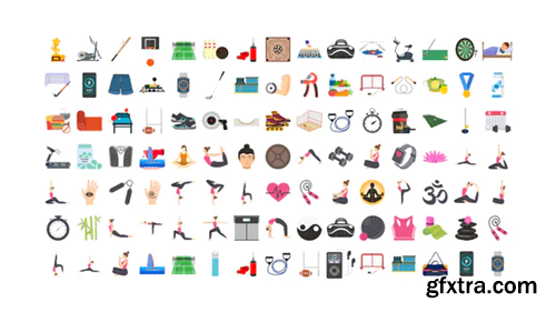Videohive 100 Exercise & Fitness Icons 32265740