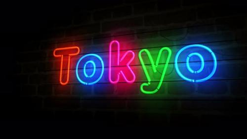 Videohive - Tokyo symbol neon on brick wall 3d - 32289314