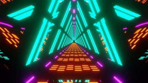 Videohive - Abstract Technology Triangle Neon Tunnel in Outer Space Background 4K not nature light with mirror - 32305839