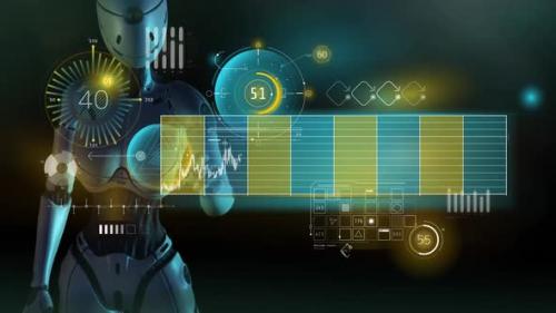 Videohive - The Robot Works With Stock Data On A Virtual Panel HD - 32307911