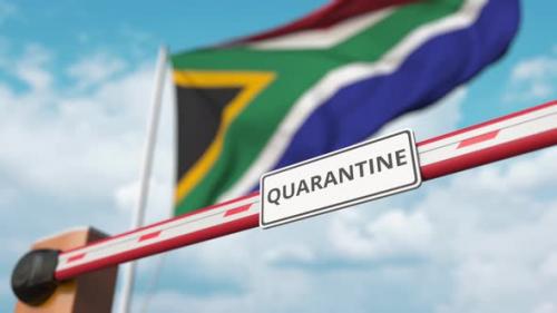 Videohive - Barrier with QUARANTINE Sign Opened at Flag of South Africa - 32309565