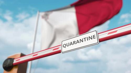 Videohive - Opening Barrier with QUARANTINE Sign at the Maltese Flag - 32309572