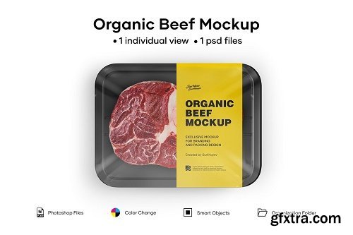 CreativeMarket - Plastic Tray With Marbled Beef Mockup 5242209