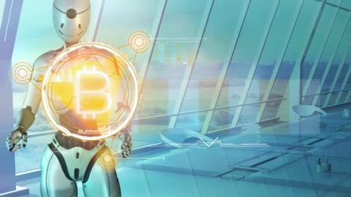 Videohive - Animation About Bitcoin Trading With A Robot HD - 32323306