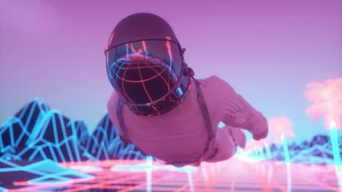 Videohive - Astronaut Surrounded By Flashing Neon Lights - 32340288